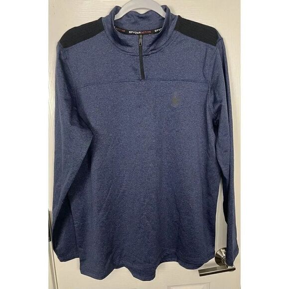 Spyder‎ Active ProW B Men's Blue 1/4 Zip Long Sleeve Logo Fleece Top Size M - Picture 1 of 10